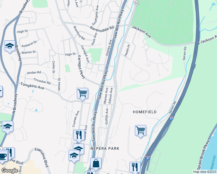 map of restaurants, bars, coffee shops, grocery stores, and more near 58 Marion Avenue in Hastings-on-Hudson
