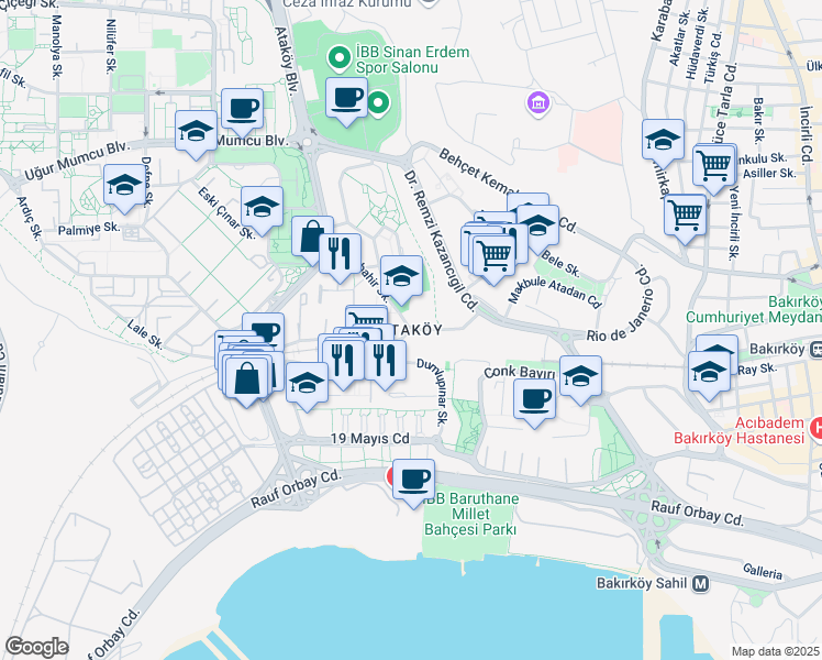 map of restaurants, bars, coffee shops, grocery stores, and more near in Bakırköy