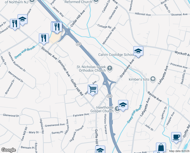 map of restaurants, bars, coffee shops, grocery stores, and more near 442 New York Avenue in Wyckoff