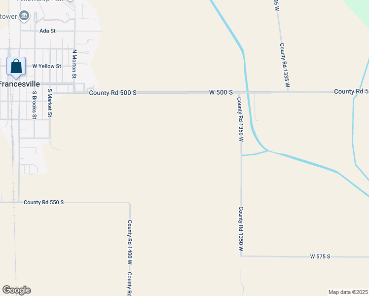 map of restaurants, bars, coffee shops, grocery stores, and more near 13803 West 500 South in Francesville