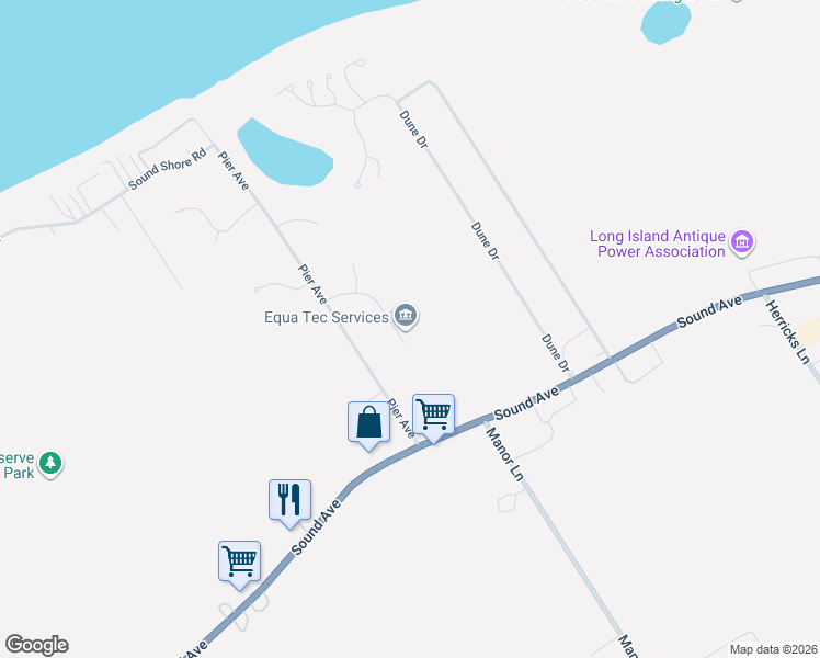 map of restaurants, bars, coffee shops, grocery stores, and more near 2 Halsey Road in Riverhead