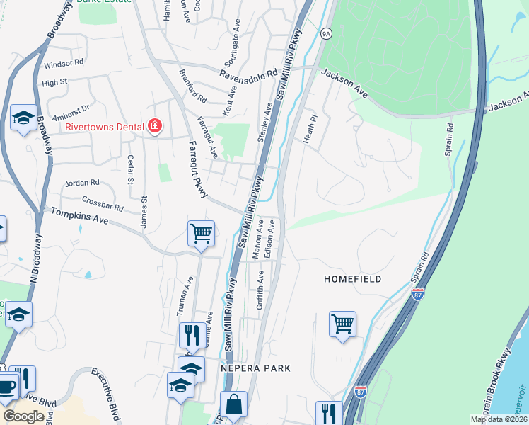 map of restaurants, bars, coffee shops, grocery stores, and more near 3 Holly Place in Hastings-on-Hudson