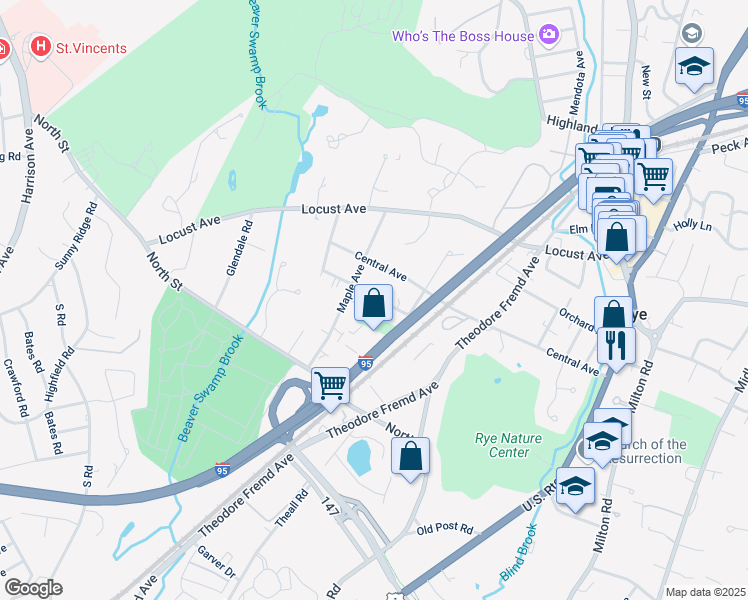 map of restaurants, bars, coffee shops, grocery stores, and more near 38 High Street in Rye