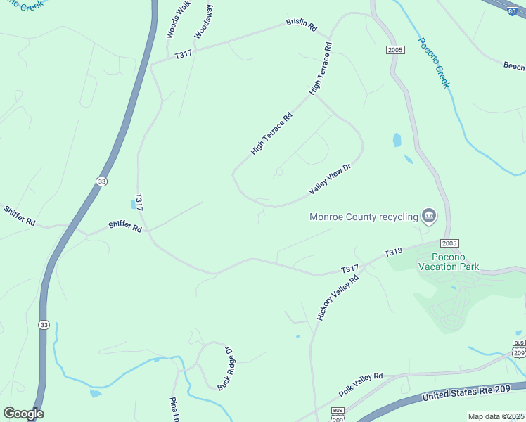 map of restaurants, bars, coffee shops, grocery stores, and more near Valley View Court in Monroe County