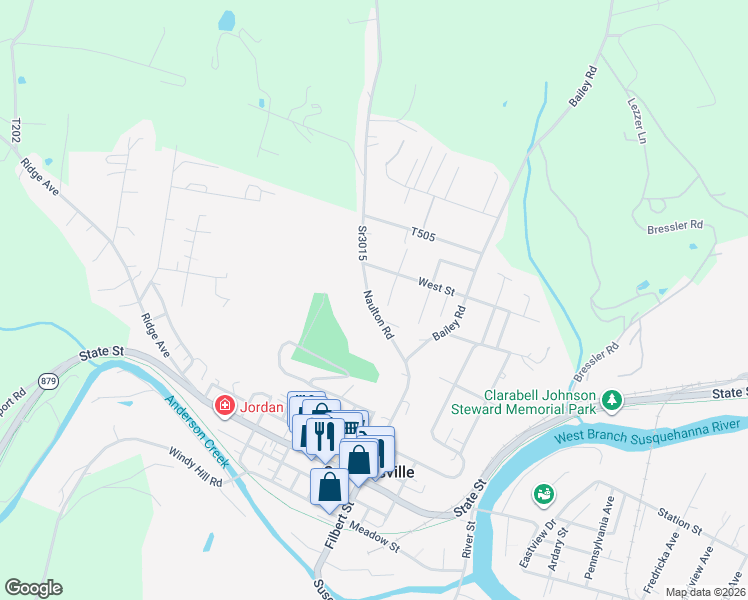map of restaurants, bars, coffee shops, grocery stores, and more near 184 Naulton Road in Curwensville