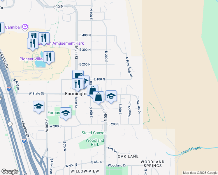 map of restaurants, bars, coffee shops, grocery stores, and more near 56 North Smith Lane in Farmington