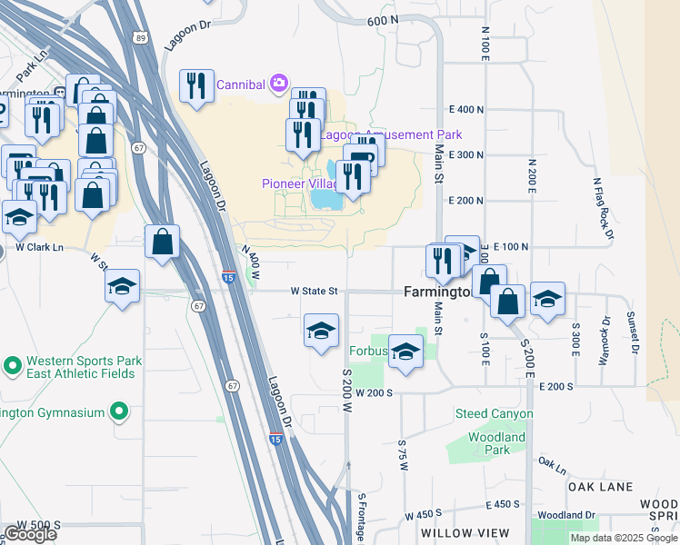 map of restaurants, bars, coffee shops, grocery stores, and more near 33 North 200 West in Farmington