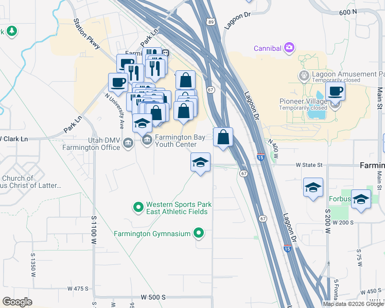 map of restaurants, bars, coffee shops, grocery stores, and more near 696 West State Street in Farmington