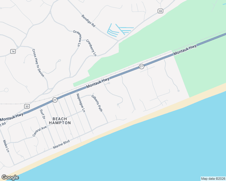 map of restaurants, bars, coffee shops, grocery stores, and more near 6 Sandcastle Lane in Napeague