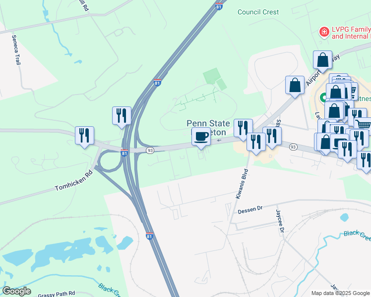 map of restaurants, bars, coffee shops, grocery stores, and more near 1 Melrose Street in Hazleton