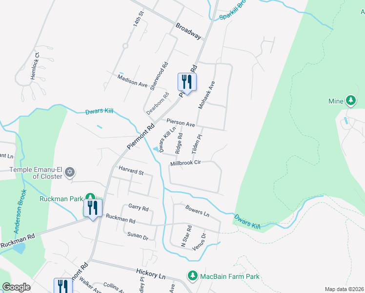 map of restaurants, bars, coffee shops, grocery stores, and more near 36 Ridge Rd in Norwood