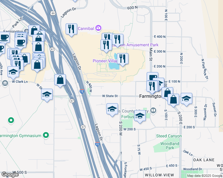 map of restaurants, bars, coffee shops, grocery stores, and more near 37 North 200 West in Farmington