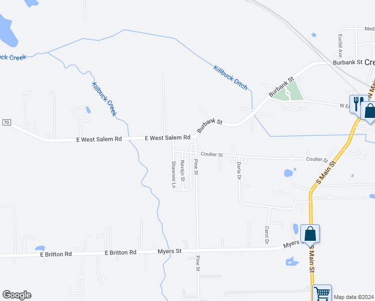 map of restaurants, bars, coffee shops, grocery stores, and more near 66 Mohawk Drive in Creston