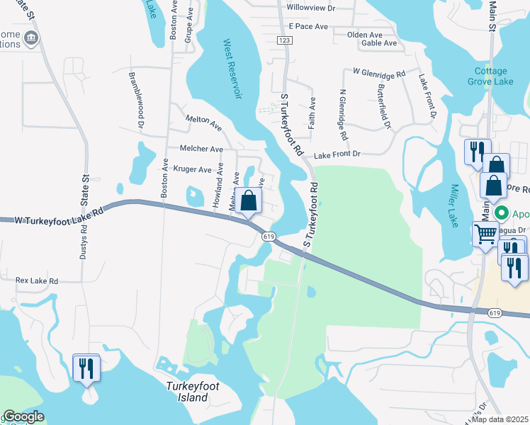 map of restaurants, bars, coffee shops, grocery stores, and more near 405 Stutz Avenue in Akron
