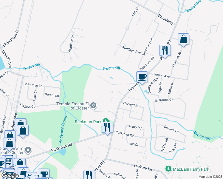map of restaurants, bars, coffee shops, grocery stores, and more near 37 Eisenhower Road in Closter