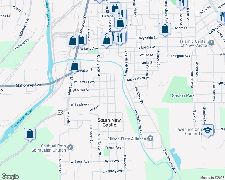 map of restaurants, bars, coffee shops, grocery stores, and more near 1614 Morris Street in New Castle