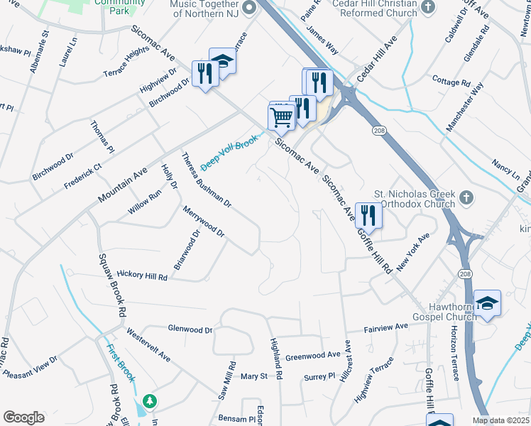 map of restaurants, bars, coffee shops, grocery stores, and more near 301 Sicomac Avenue in Wyckoff