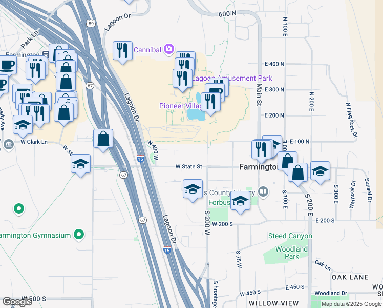 map of restaurants, bars, coffee shops, grocery stores, and more near 37 North 200 West in Farmington