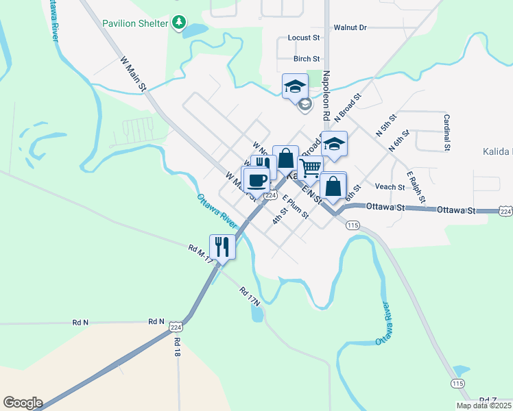 map of restaurants, bars, coffee shops, grocery stores, and more near in Kalida