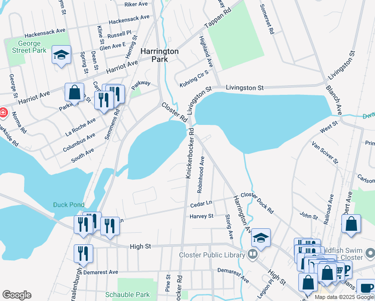 map of restaurants, bars, coffee shops, grocery stores, and more near 42 Knickerbocker Road in Closter