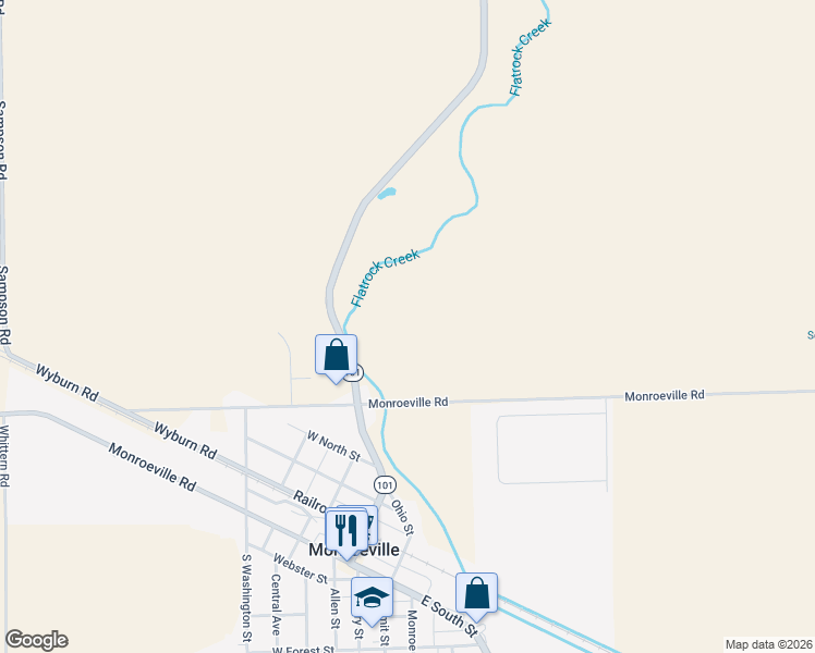 map of restaurants, bars, coffee shops, grocery stores, and more near 21000 Monroeville Road in Monroeville