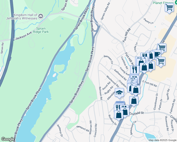 map of restaurants, bars, coffee shops, grocery stores, and more near 330 East Grassy Sprain Road in Yonkers