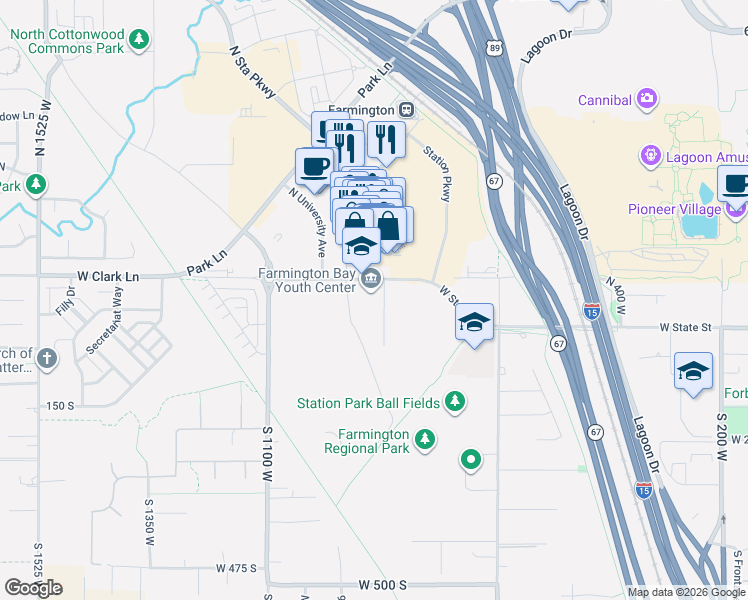 map of restaurants, bars, coffee shops, grocery stores, and more near 907 West 100 North in Farmington