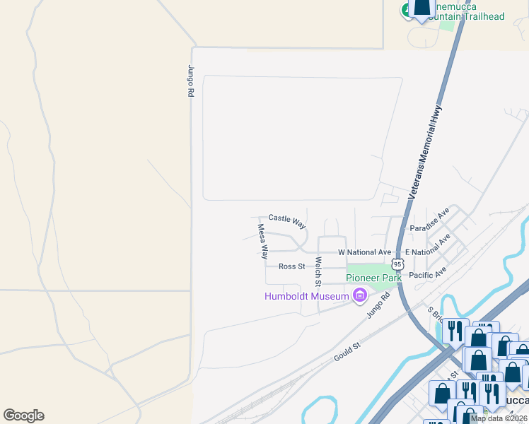 map of restaurants, bars, coffee shops, grocery stores, and more near 686 Castle Way in Winnemucca