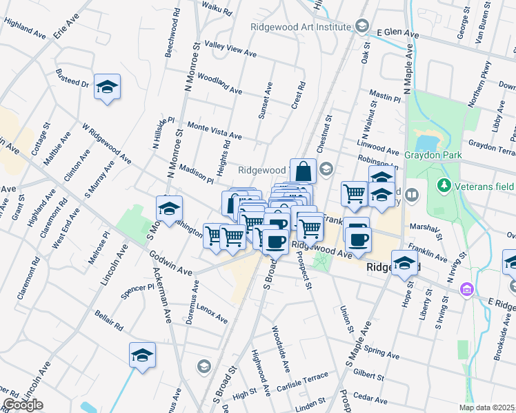map of restaurants, bars, coffee shops, grocery stores, and more near in Ridgewood