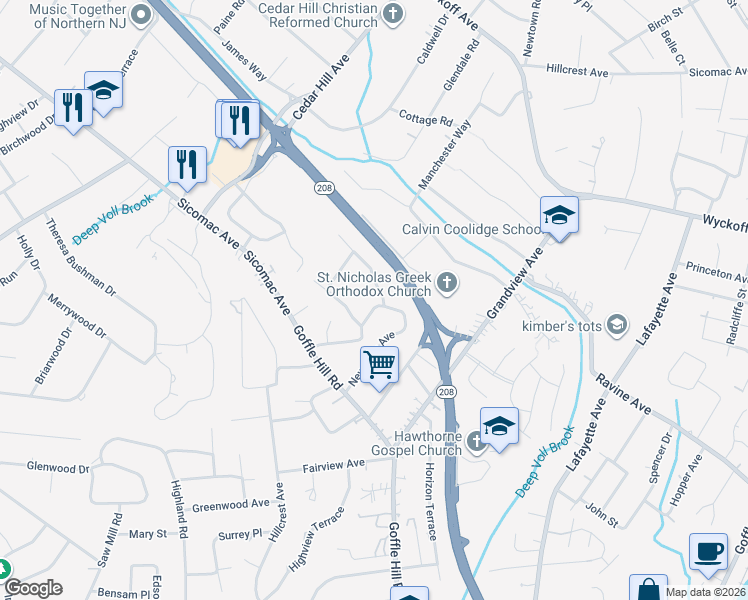 map of restaurants, bars, coffee shops, grocery stores, and more near 442 New York Avenue in Wyckoff