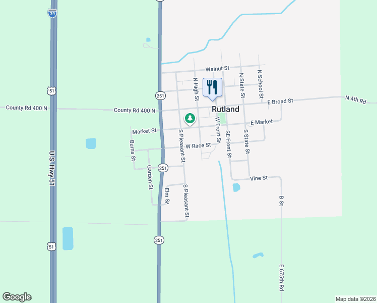 map of restaurants, bars, coffee shops, grocery stores, and more near 207 West Race Street in Rutland