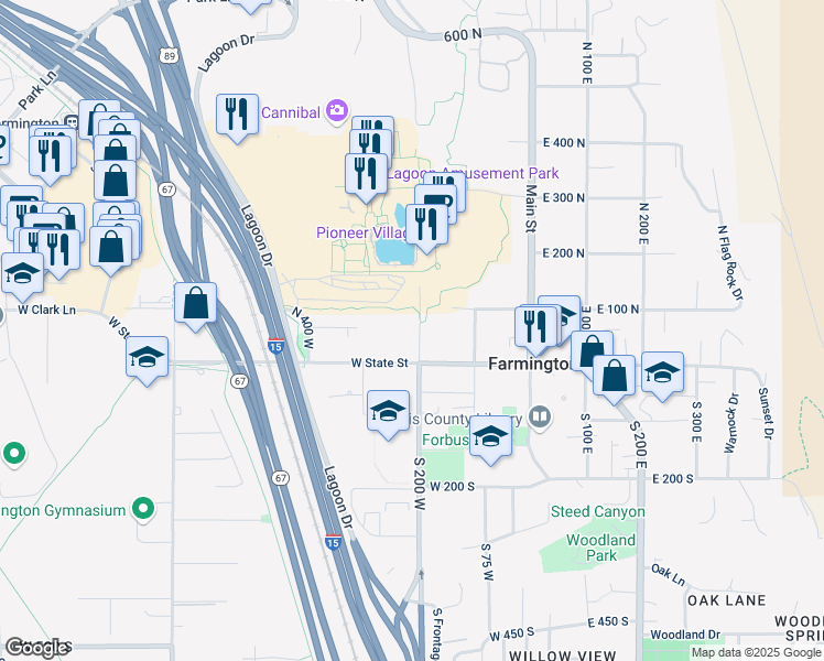 map of restaurants, bars, coffee shops, grocery stores, and more near 37 North 200 West in Farmington