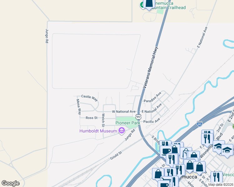 map of restaurants, bars, coffee shops, grocery stores, and more near 494 Ida Avenue in Winnemucca