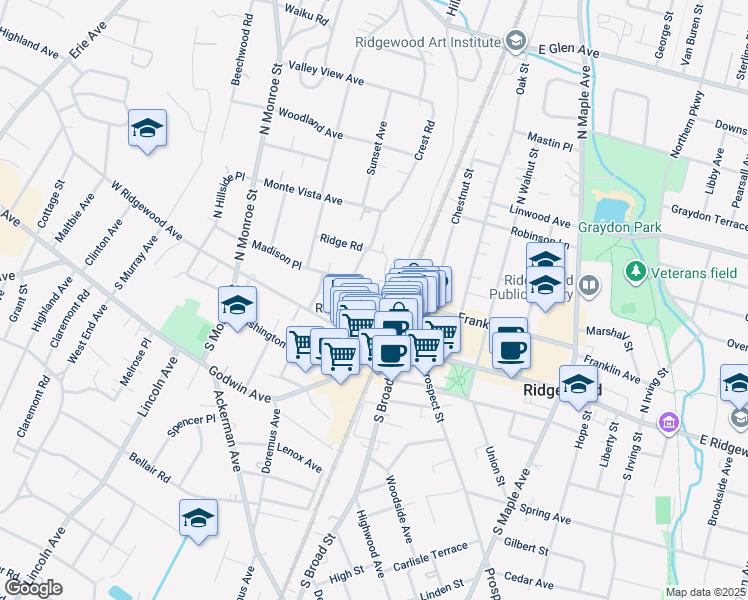 map of restaurants, bars, coffee shops, grocery stores, and more near 27-33 Corsa Terrace in Ridgewood
