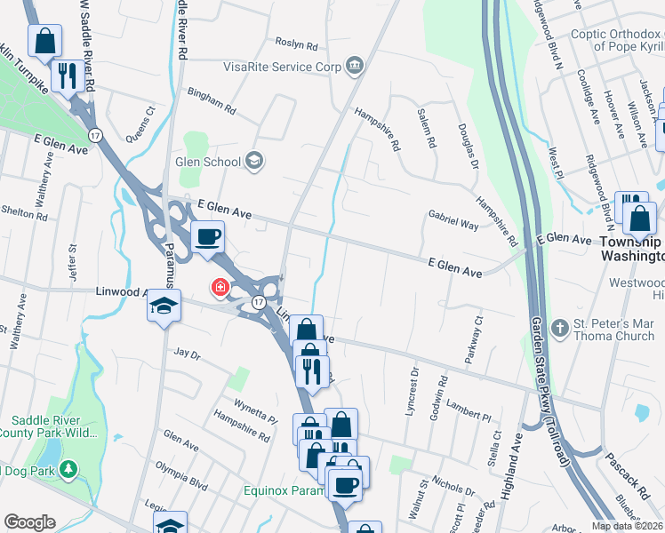 map of restaurants, bars, coffee shops, grocery stores, and more near 254 Gateway Rd in Ridgewood