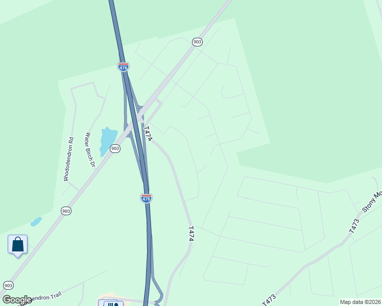 map of restaurants, bars, coffee shops, grocery stores, and more near Rosewood Rd in Jim Thorpe