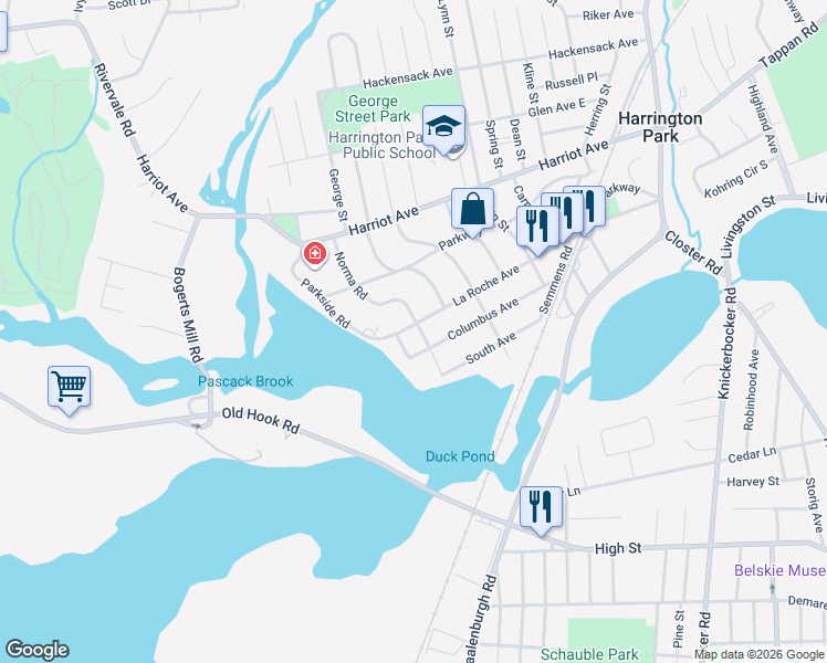 map of restaurants, bars, coffee shops, grocery stores, and more near 236 La Roche Avenue in Harrington Park