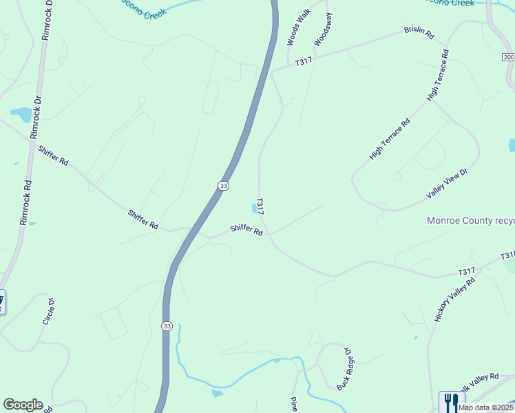 map of restaurants, bars, coffee shops, grocery stores, and more near 1341 Brislin Road in Stroudsburg
