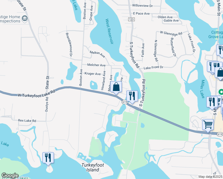 map of restaurants, bars, coffee shops, grocery stores, and more near 4183 Melton Avenue in Akron