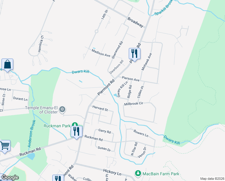 map of restaurants, bars, coffee shops, grocery stores, and more near 11 Piermont Road in Closter