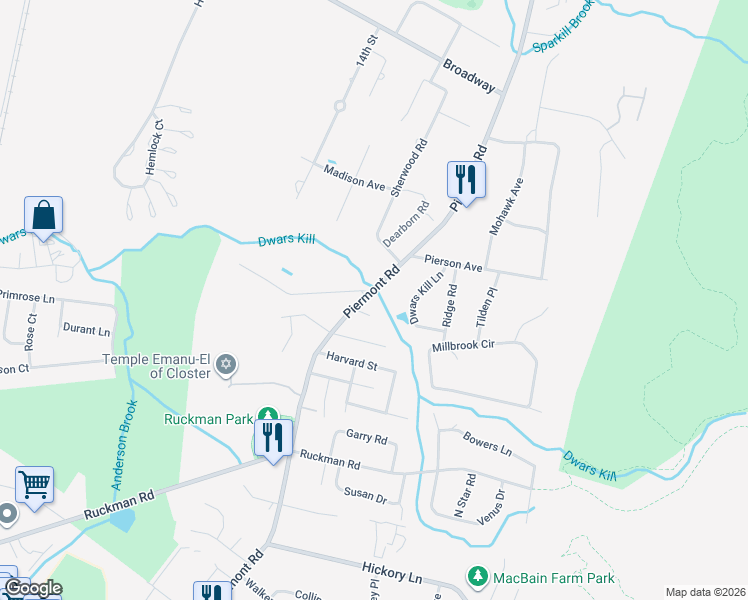 map of restaurants, bars, coffee shops, grocery stores, and more near 11 Piermont Road in Closter