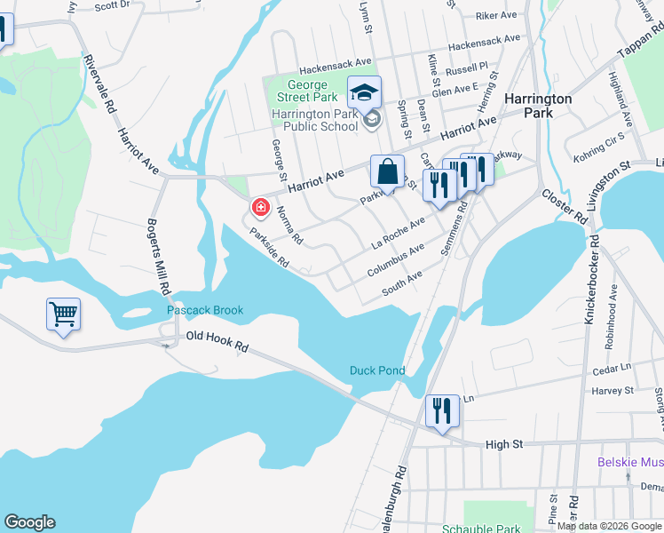 map of restaurants, bars, coffee shops, grocery stores, and more near 236 La Roche Avenue in Harrington Park