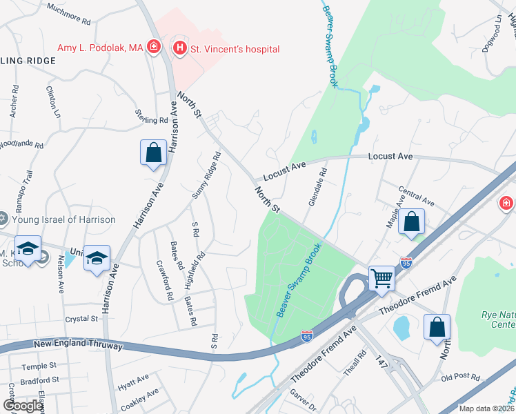 map of restaurants, bars, coffee shops, grocery stores, and more near 56 North Street in Harrison