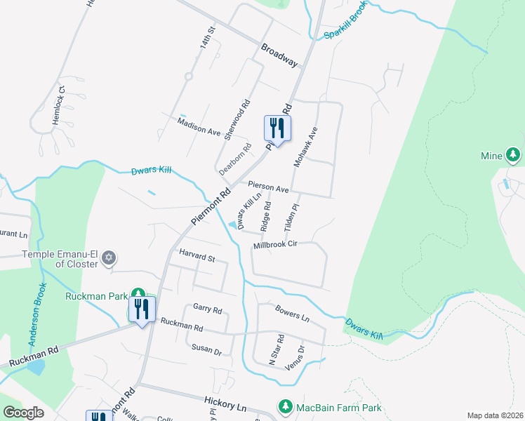 map of restaurants, bars, coffee shops, grocery stores, and more near 36 Ridge Road in Norwood