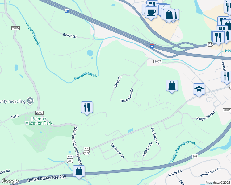 map of restaurants, bars, coffee shops, grocery stores, and more near 19 Collins Street in Stroudsburg