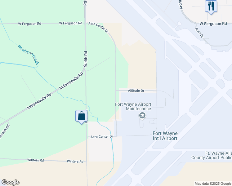 map of restaurants, bars, coffee shops, grocery stores, and more near 11209 Smith Road in Fort Wayne