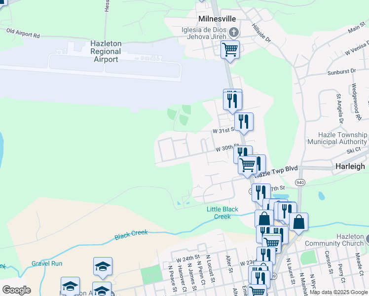 map of restaurants, bars, coffee shops, grocery stores, and more near 1218 Cherry Blossom Dr in Luzerne