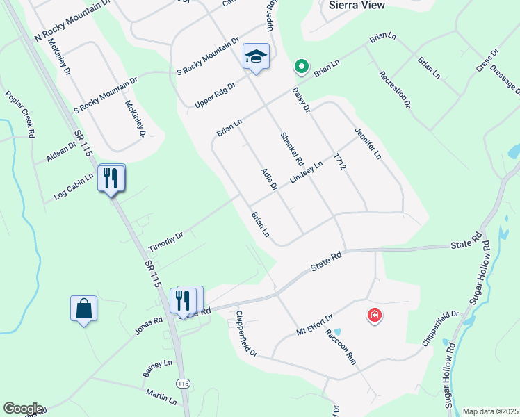 map of restaurants, bars, coffee shops, grocery stores, and more near 1365 Brian Lane in Effort