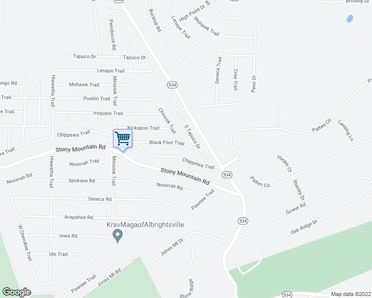 map of restaurants, bars, coffee shops, grocery stores, and more near 50 Black Foot Trail in Albrightsville
