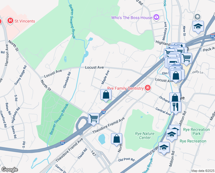 map of restaurants, bars, coffee shops, grocery stores, and more near 38 High Street in Rye